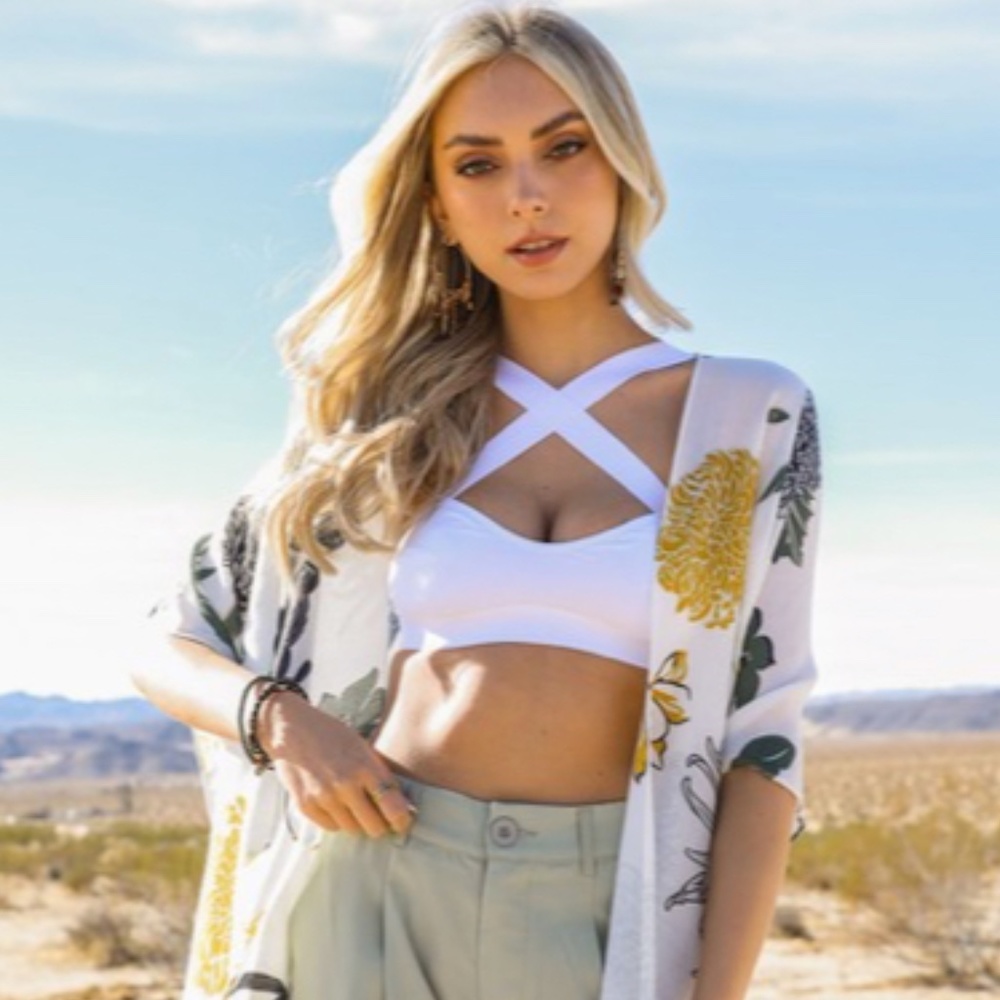 SOLD OUT White Cross Strap Front Solid Multi Way Low Cut Bralette - Picture 1 of 7